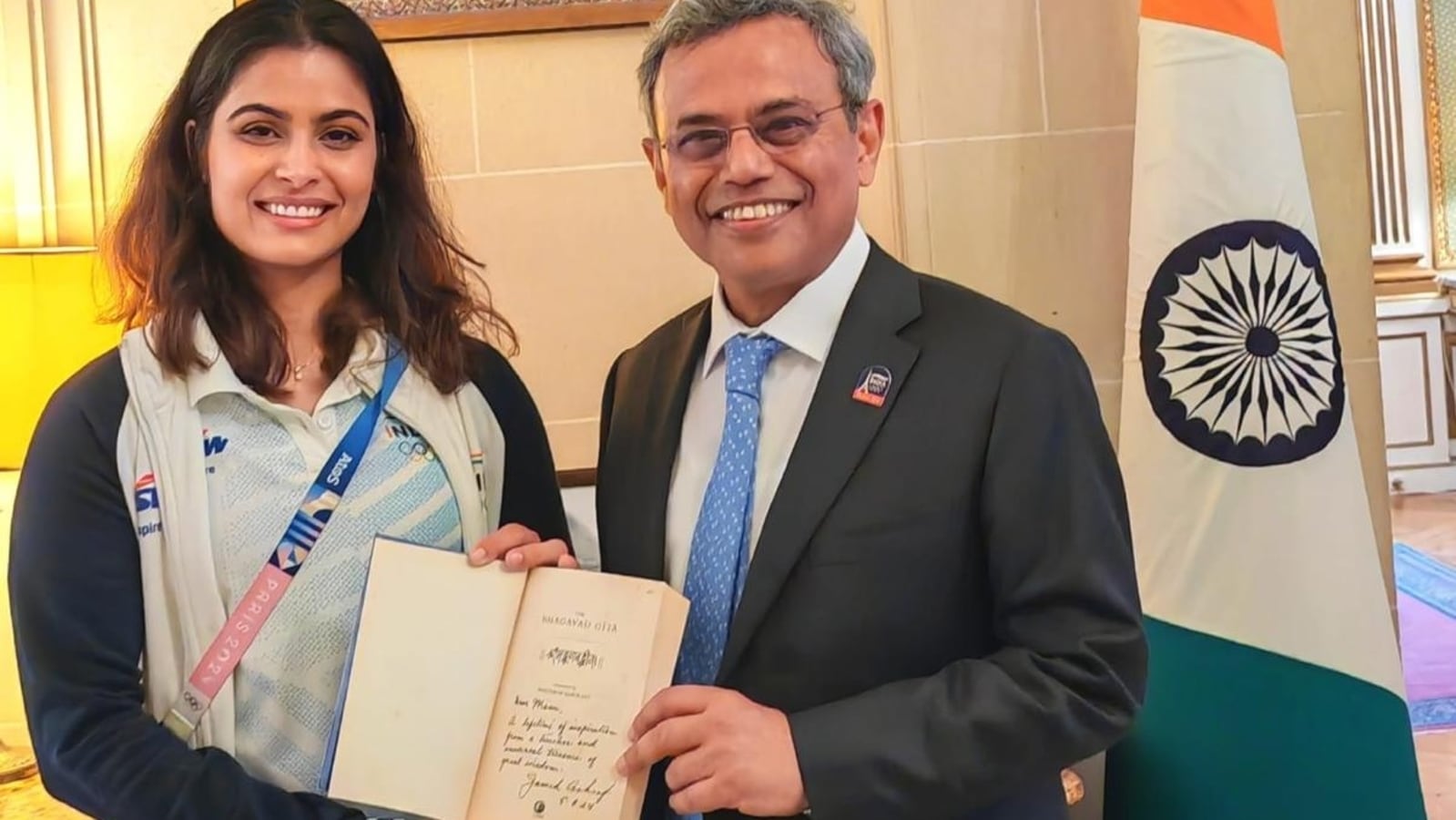 Indian envoy to France gifts Bhagawad Gita to Olympic bronze medallist Manu Bhaker: ‘Mature, wise, grounded’