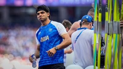 India's Neeraj Chopra during the Men's javelin throw qualification round at the 2024 Summer Olympics, in Paris (PTI) India's Neeraj Chopra during the Men's javelin throw qualification round at the 2024 Summer Olympics, in Paris (PTI)