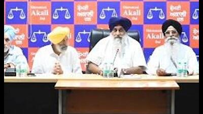 SAD chief Sukhbir Singh Badal during party’s core committee in Chandigarh. SAD chief Sukhbir Singh Badal during party’s core committee in Chandigarh.