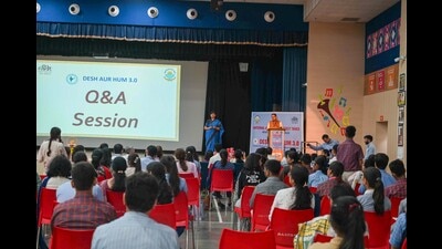 Students attend the 'Desh Aur Hum 3.0' a series of National level competitions organised by National Academy of Direct Taxes at DAV Public School sector-49, in Gurugram on Monday (Parveen Kumar/HT)