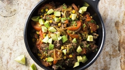 This quick-cooking Chilean sauté of beef and summer produce is comforting yet light. (AP photo) This quick-cooking Chilean sauté of beef and summer produce is comforting yet light. (AP photo)