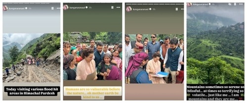 Actor and BJP MP Kangana Ranaut visited flood-hit areas in Himachal Pradesh on Tuesday. Actor and BJP MP Kangana Ranaut visited flood-hit areas in Himachal Pradesh on Tuesday.