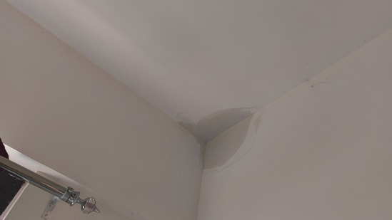 An X user shared a photo of water leaking from his room ceiling.(X/@mrtechsense)