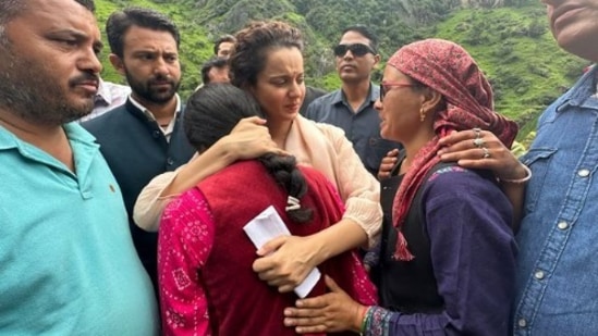 Kangana Ranaut met locals during her visit to flood-hit areas in Himachal Pradesh.