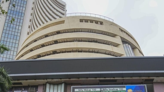 Stock market crash on August 5: Stock prices displayed on a digital screen at the facade of the Bombay Stock Exchange building, in Mumbai.