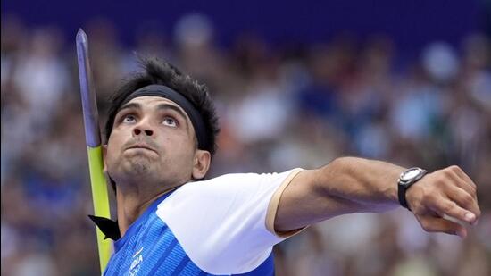 Neeraj Chopra in action during the men's javelin throw qualification at the Paris Olympics on Tuesday. (AP)