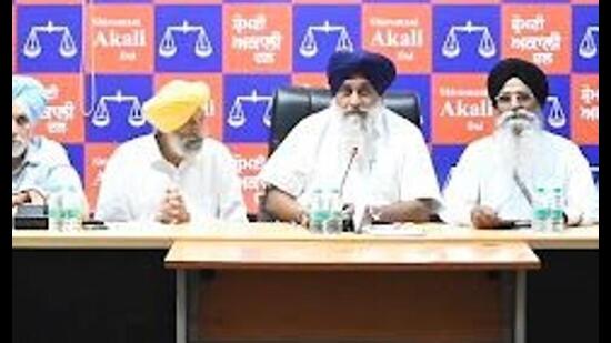 SAD chief Sukhbir Singh Badal during party’s core committee in Chandigarh. SAD chief Sukhbir Singh Badal during party’s core committee in Chandigarh.