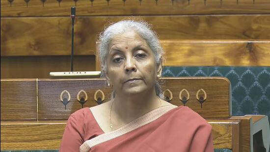 Union finance minister Nirmala Sitharaman in the Lok Sabha during the Monsoon session of Parliament, in New Delhi, on Tuesday. (PTI)