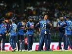Sri Lanka's players celebrate after winning the third and final one-day international (ODI) cricket match against India.(AFP) Sri Lanka's players celebrate after winning the third and final one-day international (ODI) cricket match against India.(AFP)