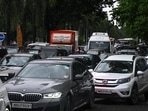 Mumbai, India - Aug 06, 2024: Heavy traffic jams in Bandra-Kurla Complex (BKC) during peak hours due to Metro work and the closure of the Sion Railway Over Bridge (ROB in Mumbai, India.06, 2024. (Photo by Raju Shinde/ Hindustan Times) (Hindustan Times) Mumbai, India - Aug 06, 2024: Heavy traffic jams in Bandra-Kurla Complex (BKC) during peak hours due to Metro work and the closure of the Sion Railway Over Bridge (ROB in Mumbai, India.06, 2024. (Photo by Raju Shinde/ Hindustan Times) (Hindustan Times)