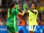 Tarciane of Brazil and Lorena of Brazil celebrate after Gabi Portilho of Brazil scores their second goal