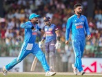 India's Riyan Parag (R) and Virat Kohli celebrate the wicket of Sri Lanka's Charith Asalanka.(PTI) India's Riyan Parag (R) and Virat Kohli celebrate the wicket of Sri Lanka's Charith Asalanka.(PTI)
