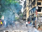 Smoke billows near burnt Awami League party office as anti-government protestors set fire in Dhaka on Tuesday. (AFP) Smoke billows near burnt Awami League party office as anti-government protestors set fire in Dhaka on Tuesday. (AFP)