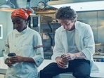 Ayo Edebiri and Jeremy Allen White in a still from The Bear Season 3.