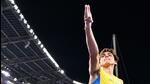 Sweden's Armand Duplantis celebrates after passing 6.10m and setting the new Olympic record, in Paris on Monday. (AFP) Sweden's Armand Duplantis celebrates after passing 6.10m and setting the new Olympic record, in Paris on Monday. (AFP)