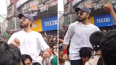 The image shows the Virat Kohli lookalike, spotted among Bangladesh protesters. (Screengrab) The image shows the Virat Kohli lookalike, spotted among Bangladesh protesters. (Screengrab)