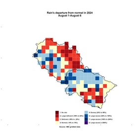 Rain's departure from normal in 2024 August 1-6 (Abhishek Jha ) Rain's departure from normal in 2024 August 1-6 (Abhishek Jha )