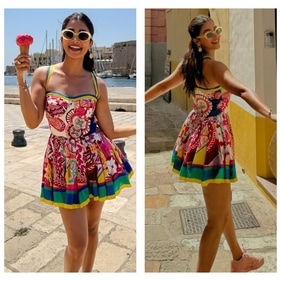 Like Pooja Hegde, opt for vibrant ballerina dresses with Carretto prints (Photos: Instagram) Like Pooja Hegde, opt for vibrant ballerina dresses with Carretto prints (Photos: Instagram)