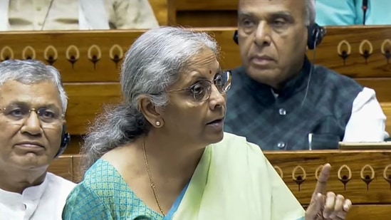 Union finance minister Nirmala Sitharaman speaks in the Lok Sabha during the Monsoon session of Parliament on August 7. (PTI Photo) 