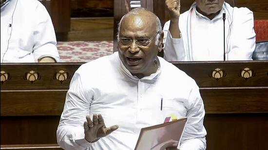 Leader of Opposition in Rajya Sabha and Congress president Mallikarjun Kharge. (sansad tv)