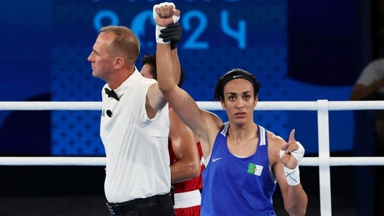 Referee raises the arm of Imane Khelif of Algeria after winning her fight against Janjaem Suwannapheng of Thailand(REUTERS)