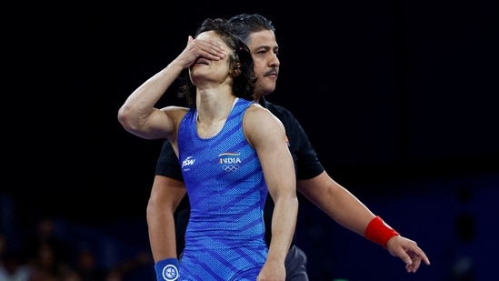 Vinesh Phogat reacts after winning the match against Yui Susaki of Japan.(Reuters file photo)