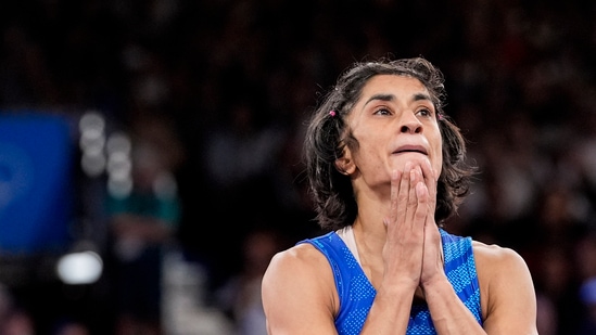 India's Vinesh Phogat during her first round bout at the Paris Olympics(PTI)