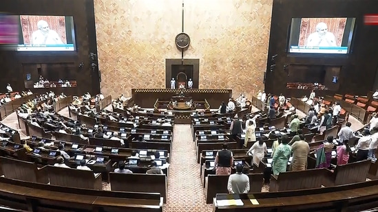 View of the Rajya Sabha during the Monsoon session of Parliament, in New Delhi, Wednesday, Aug. 7, 2024. (PTI Photo)(PTI)