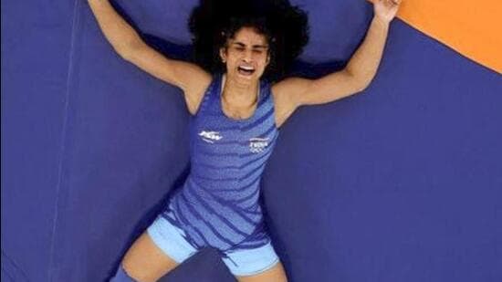 Vinesh Phogat after winning against Japan's Yui Susaki. (PTI)