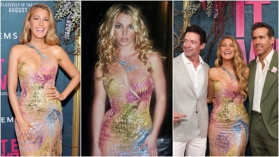 Blake Lively wears Britney Spears' 2002-era dress for It Ends With Us premiere with dates Ryan Reynolds, Hugh Jackman