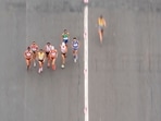 Athletes compete in the mixed marathon race walk relay of the athletics event at the Paris 2024 Olympic Games in Paris.