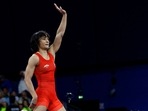  Vinesh Phogat of India gestures after winning the match against Yusneylis Guzman Lopez of Cuba.