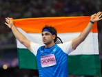 Paris: India's Neeraj Chopra celebrates after winning the silver medal in the men's javelin throw athletics event at the 2024 Summer Olympics