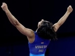 Vinesh Phogat celebrates after defeating Yui Susaki of Japan at the Paris Olympics 2024. (Reuters) Vinesh Phogat celebrates after defeating Yui Susaki of Japan at the Paris Olympics 2024. (Reuters)