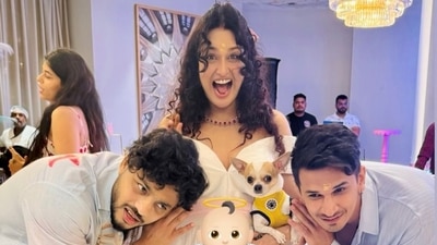 For the party, Yuvika Chaudhary wore an off-shoulder white dress with a pink bow and heels. Prince Narula opted for a striped shirt, white trousers and matching shoes. For the party, Yuvika Chaudhary wore an off-shoulder white dress with a pink bow and heels. Prince Narula opted for a striped shirt, white trousers and matching shoes. 