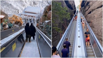 In China, a new escalator on Tianyu Mountain is making the stunning views more accessible, but it’s sparking a heated debate. (Instagram) In China, a new escalator on Tianyu Mountain is making the stunning views more accessible, but it’s sparking a heated debate. (Instagram)