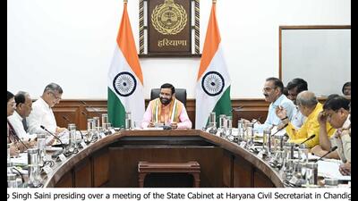Haryana chief minister Nayab Saini chairs a cabinet meeting in Chandigarh. Haryana chief minister Nayab Saini chairs a cabinet meeting in Chandigarh.