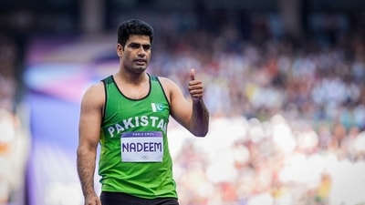Paris: Pakistan's Arshad Nadeem during the Men's javelin throw at the 2024 Summer Olympics, in Paris (PTI) Paris: Pakistan's Arshad Nadeem during the Men's javelin throw at the 2024 Summer Olympics, in Paris (PTI)