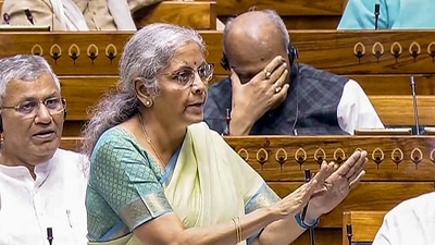 Union Finance minister Nirmala Sitharaman speaks in the Lok Sabha during the Monsoon session of Parliament, in New Delhi. (PTI)
