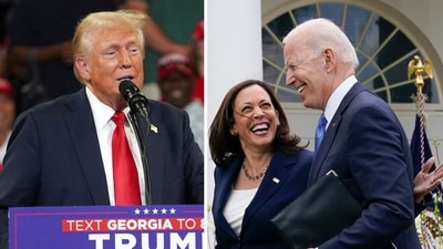 Donald Trump claims Joe Biden ‘regrets it’ that he picked Kamala Harris as running mate (REUTERS/Megan Varner/File Photo, AP Photo/Evan Vucci) Donald Trump claims Joe Biden ‘regrets it’ that he picked Kamala Harris as running mate (REUTERS/Megan Varner/File Photo, AP Photo/Evan Vucci)