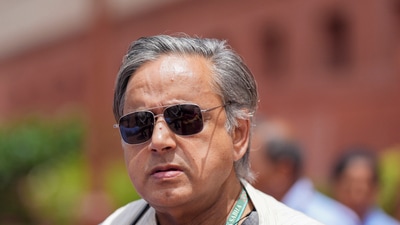 Congress MP Shashi Tharoor during ongoing Monsoon session of Parliament, in New Delhi. (PTI)