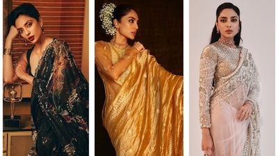 Sobhita Dhulipala's saree collection ranges from silk sarees, tissue sarees to intricate net ones (Photos: Instagram) Sobhita Dhulipala's saree collection ranges from silk sarees, tissue sarees to intricate net ones (Photos: Instagram)