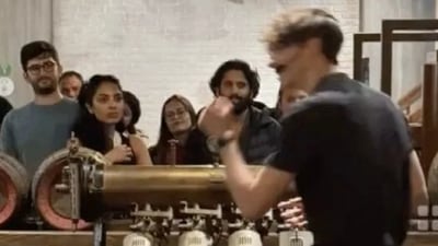 Despite Sobhita Dhulipala and Naga Chaitanya not going public about their relationship, a picture from their Europe vacation went viral. The couple was clicked during a wine-tasting session at a bar. Despite Sobhita Dhulipala and Naga Chaitanya not going public about their relationship, a picture from their Europe vacation went viral. The couple was clicked during a wine-tasting session at a bar. 