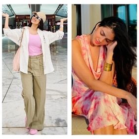 A mix of oversized shirts and satin slip dresses like Malavika Mohanan will help you beat the heat on vacation (Photos: Instagram) A mix of oversized shirts and satin slip dresses like Malavika Mohanan will help you beat the heat on vacation (Photos: Instagram)