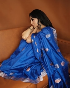 Sobhita Dhulipala in a blue silk saree (Photo: Instagram) Sobhita Dhulipala in a blue silk saree (Photo: Instagram)