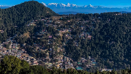 A view of the Nainital town and surrounding hills as was seen from the Dorothy's seat. The Dorothy's Seat collapsed Tuesday night, following a landslide. (PTI Photo)