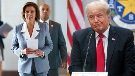 Donald Trump on Saturday hit out at former House Speaker Nancy Pelosi while addressing a first rally in Grand Rapids, Michigan. (AP)