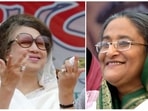 Bangladeshi political leaders Khaleda Zia (L), chairperson of the Bangladesh Nationalist Party (BNP) and chief of the Bangladesh Awami League (AL) Sheikh Hasina.(AFP) Bangladeshi political leaders Khaleda Zia (L), chairperson of the Bangladesh Nationalist Party (BNP) and chief of the Bangladesh Awami League (AL) Sheikh Hasina.(AFP)
