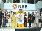 Bhavish Aggarwal with wife Rajalakshmi Aggarwal at NSE debut day.(X/@bhash) Bhavish Aggarwal with wife Rajalakshmi Aggarwal at NSE debut day.(X/@bhash)
