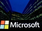 A view shows a Microsoft logo at Microsoft offices in Issy-les-Moulineaux near Paris, France.